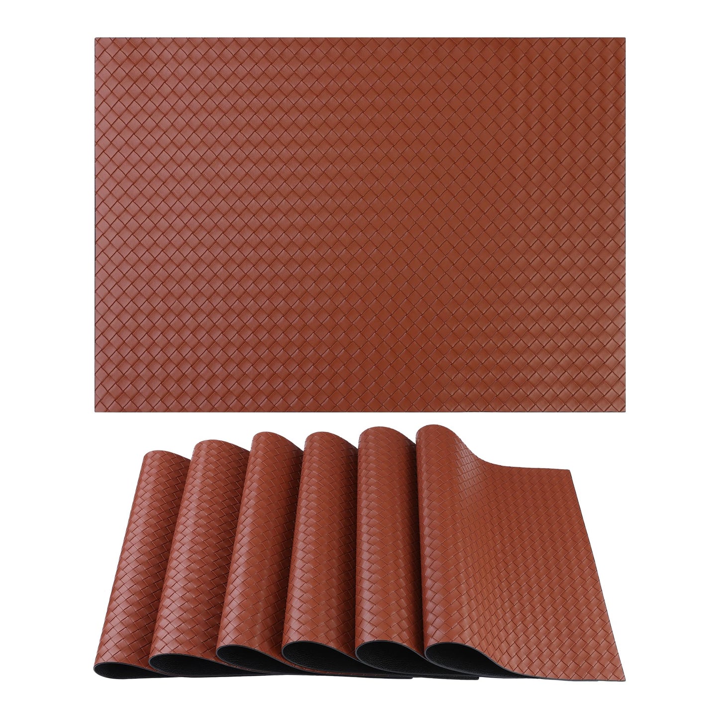 DRMHM Lattice Faux Leather Placemats Set of 6 for Kitchen Dining Table Decor Heat Resistant Table Placemats Waterproof Table Mats 17 * 12in Brown