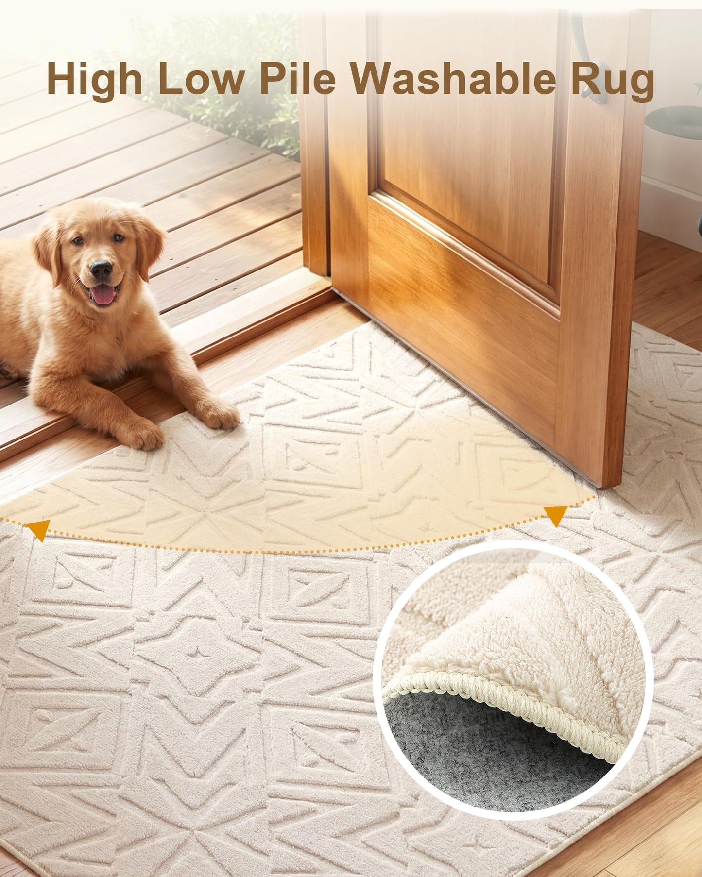 Carvapet 5x7 Area Rug - Beige Modern 3D High Low Pile Texture Floor Carpet, Washable Soft Plush Velvet Rug with Skid-Resistant Rubber Backing for Living Room Bedroom Nursery
