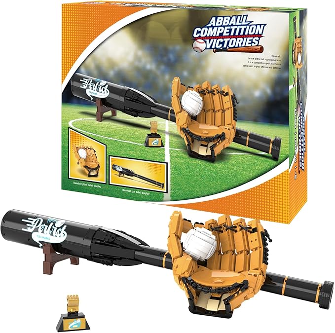 Sosuy Baseball Building Blocks Sets for Boys 968 Pcs with Bat Glove Ball Trophy and Display Stand Educational STEM Toys for Boy Kids Men Teen for Sports Fan Model for Play Display