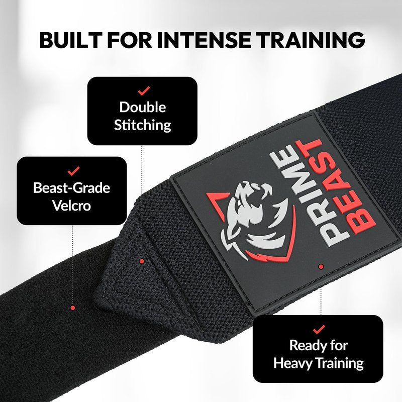 Prime Beast Hybrid Elbow Wraps for Weightlifting, Compression Sleeve and Adjustable Wrap Support for Bench Press, Powerlifting, and Gym Training (1 Pair) (Black, Medium)
