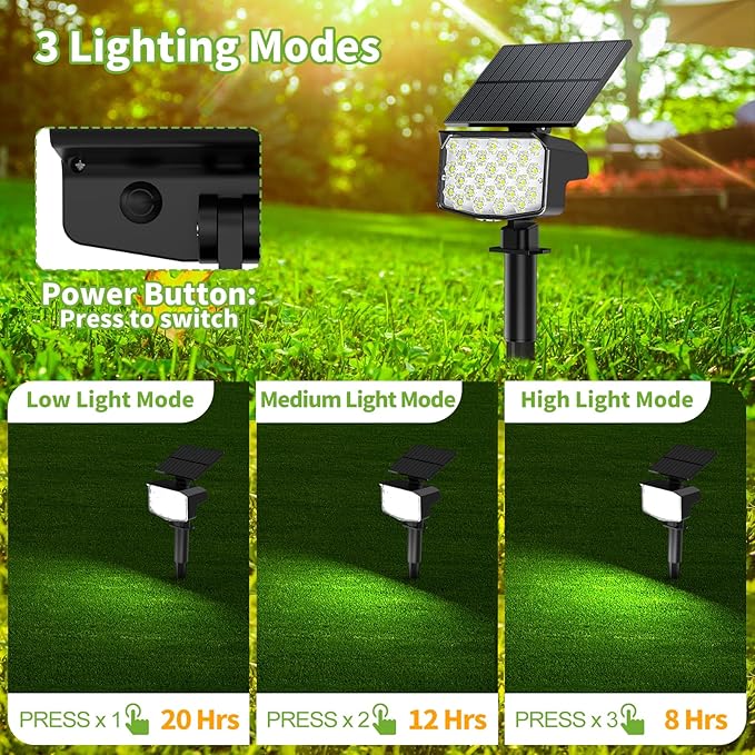 Solar Spot Lights Outdoor, [27 LED/2 Pack] Adjustable Solar Lights Outdoor Waterproof IP65, Solar Powered Landscape Spotlights 3 Lighting Modes for Yard Garden Outside(Cool White)