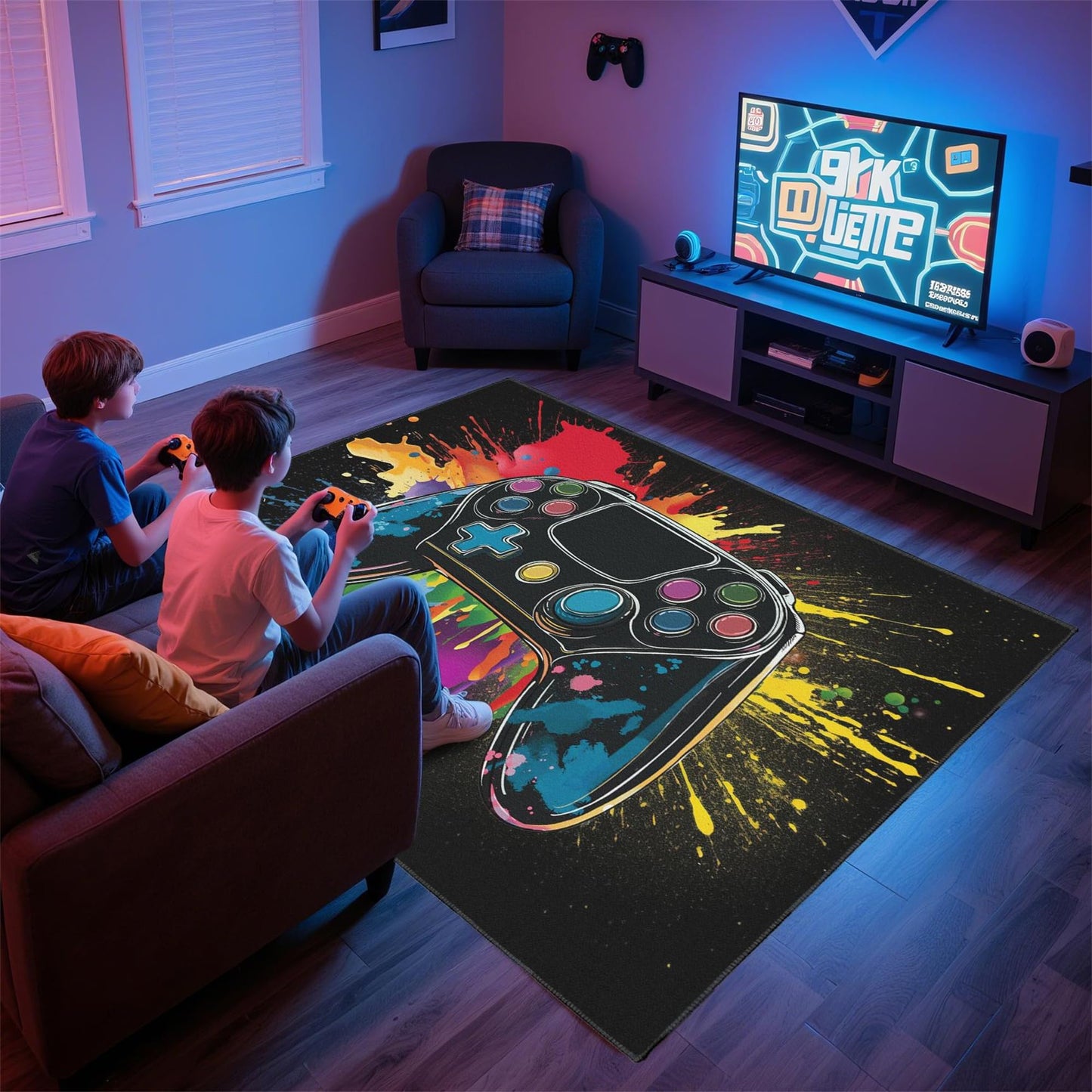 Vesocro Gaming Rug for Room,3x5 ft Non-Slip Cool Gamer Rugs for Bedroom Livingroom and Game Room Decor