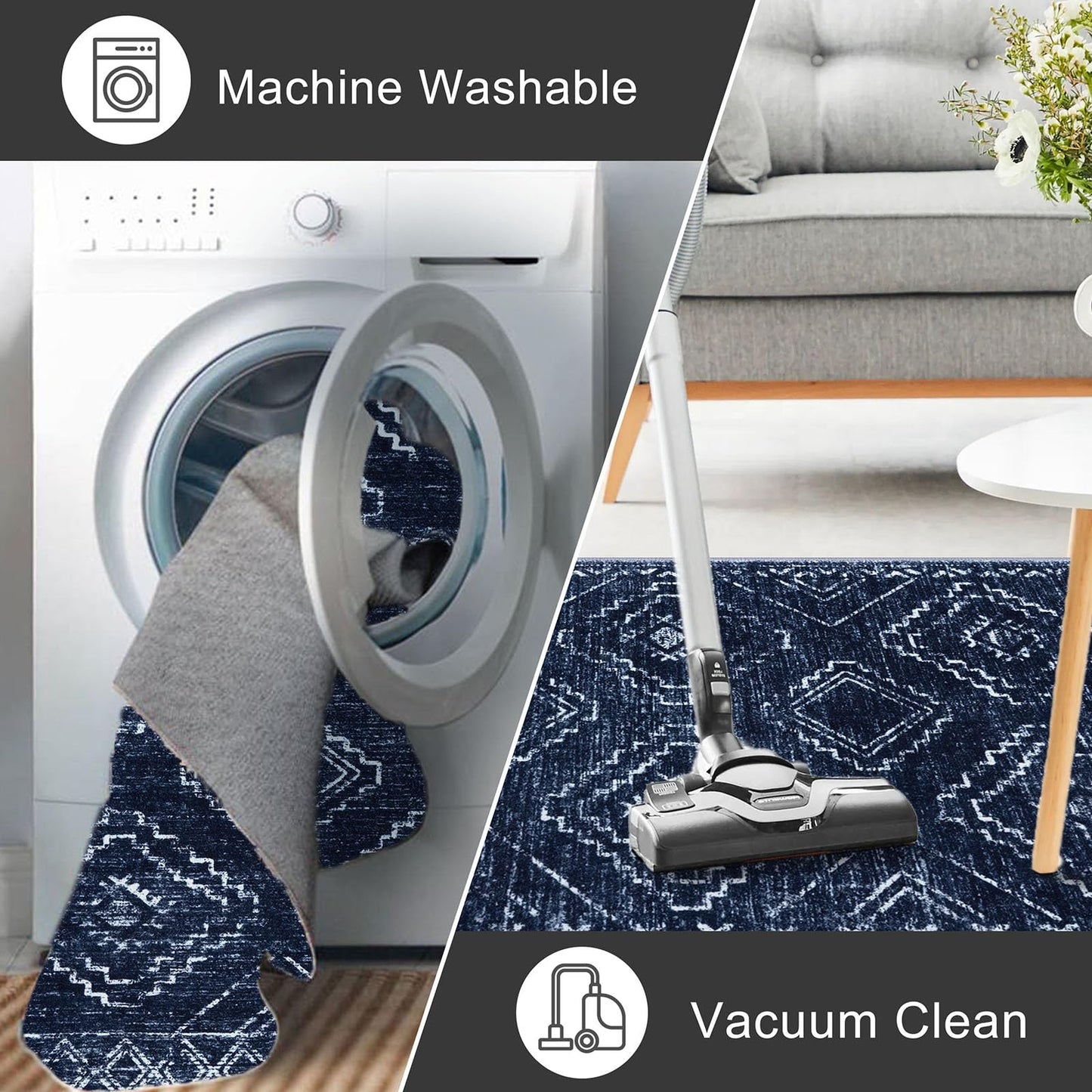 KILOCOCO Boho Entryway Rug 2x3 Printed Small Area Rug Indoor Door Mat Machine Washable Kitchen Rugs Super Soft Non Slip Throw Rugs for Bedroom Entrance Geometric Laundry Room, Dark Blue