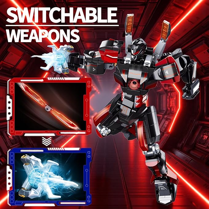 Black Wanderer Mech Building Set 585 Pieces Dark Robot Action Figure with 2 Weapon Modes Ronin Destroyer Model Kit Anime Gift for Adults Teens
