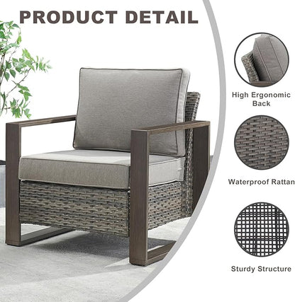 Rilyson Outdoor Wicker Patio Furniture Set - 5 Piece Patio Conversation Set with 2 Wicker Armrest Chairs,2 Rattan Ottoman, 1 Side Table, Sturdy Frame, Thick Cushions, Deep Seating(Mixed Grey/Grey)