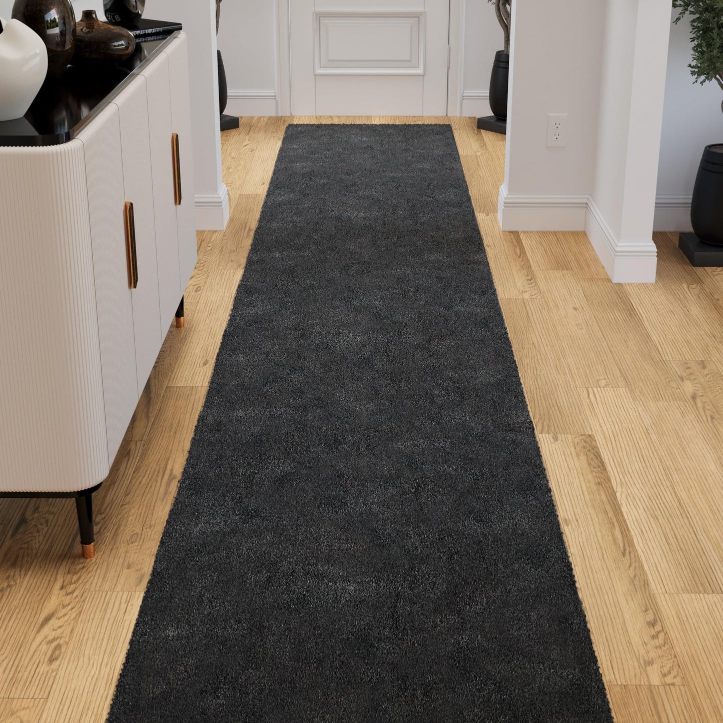 Ottomanson Shag Aisle Runner Rug 2'7" x 22' – Soft Non-Slip Plush Rug, Dense Pile Carpet for Hallways, Events, Churches & Extra-Long Indoor Spaces, Charcoal
