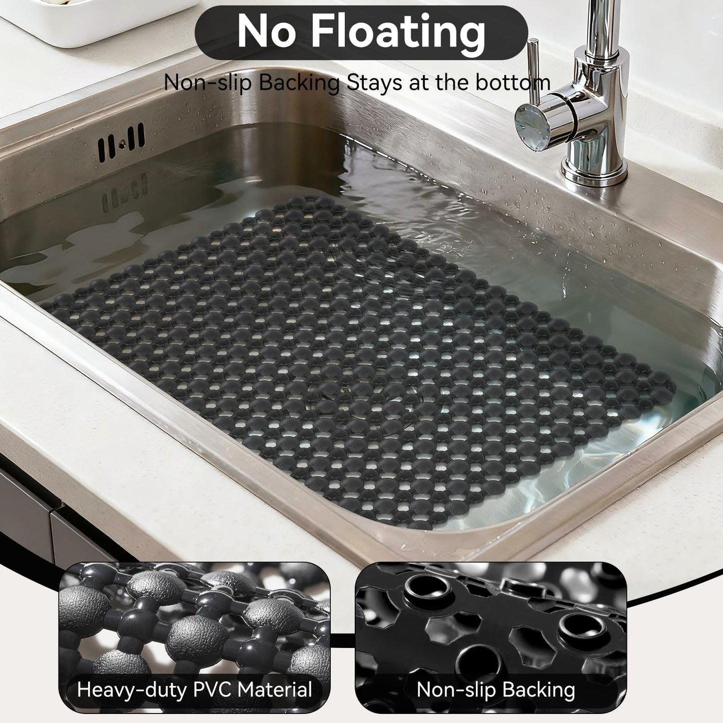 QiCaiJia Kitchen Sink Mat for Stainless Steel Ceramic Sinks, PVC Sink Protectors Mats for Bottom of Kitchen Sink, Dishes and Glassware Drain Mats, Durable and Fast Draining, Black 15.7 x 11.8 inch