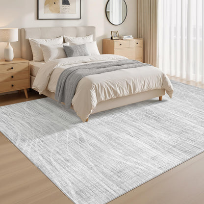 WITSHOCK Washable Rugs 8x10 Modern Area Rugs, Thin Rug for Living Bedroom Dining Room Nursery Kitchen Office, Wave Striped Rugs Indoor Carpet Soft Non Slip Stain Resistant Home Decor, Light Grey