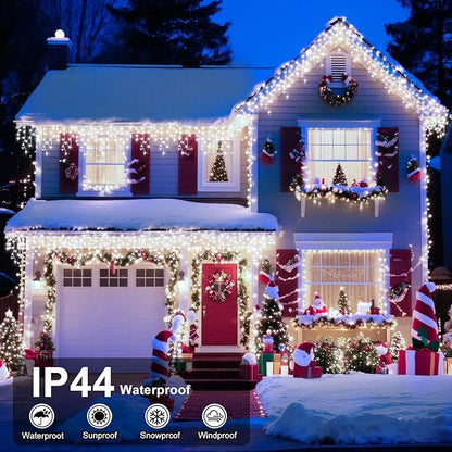 XURISEN 132ft Christmas Lights Decorations Outdoor, 1280 LED 8 Modes Fairy Lights with 240 Drops,Plug in Waterproof Timer Memory Function for Christmas Holiday Wedding Party Decorations(Cool White)