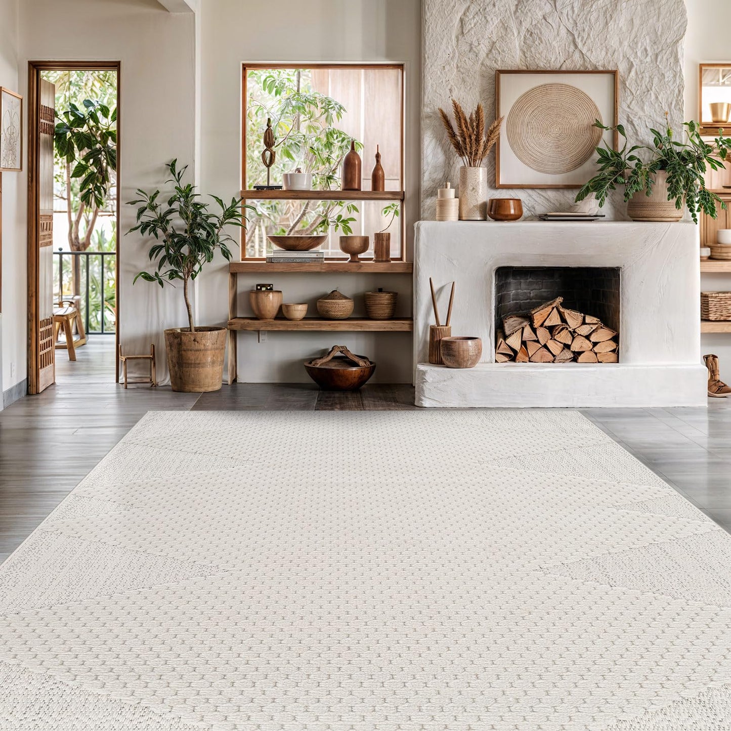 Luul Home Modern Micro Loop Indoor Area Rugs for Living Room Bedroom Kitchen Geometric Triangle White 5x7 Luxury Durable Low and High Pile Non-Shedding Stain Resistant Soft Area Carpet 5 x 7