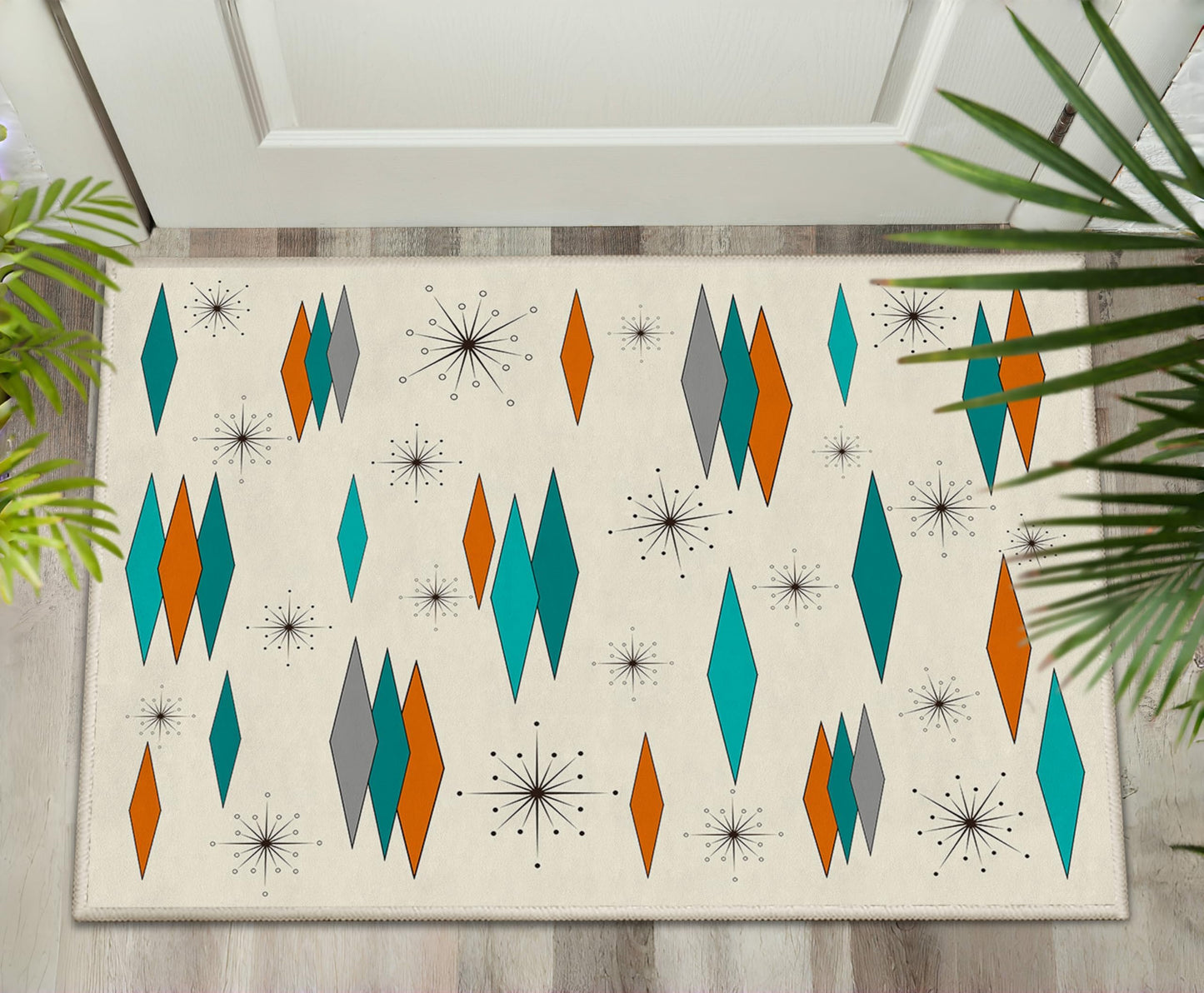 Mid Century Modern Small Entryway Rug Carpet 2'x'3 Non Slip Washable Atomic Retro Front Door Mat Indoor Entrance for Kitchen Bathroom Bedroom, Entry Rug Indoor Doormat
