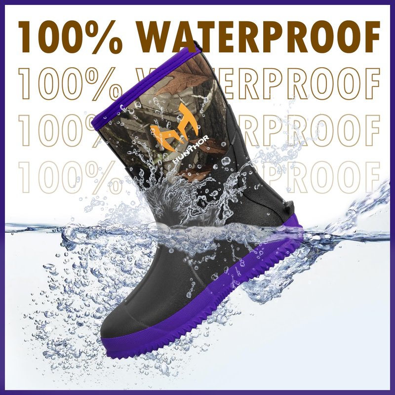 Hunthor Rubber Boots for Women, 5mm Neoprene Insulated Waterproof Rain Boots with Steel Shank, Mid Calf Hunting Shoes for Faming Gardening Mud Work (Purple, Size 8)