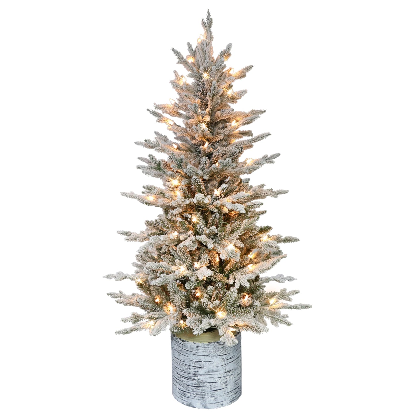 Puleo International 4.5ft Pre-Lit Potted Flocked Arctic Fir Christmas Tree with 70 Clear Lights, 419 Realistic Dense Snow Flocked Branch Tips, Easy Setup Artificial Trees with Sturdy Stand