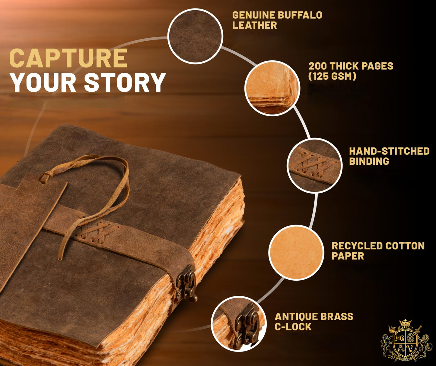 Vtry Writer’s Vintage Leather Journal 8x10 inch, 200 Deckled Pages – Antique Manuscript Style Writing Journal & Leather Notebook for Spiritual Study, Meditation Notes, Bible Study, Heritage Diary