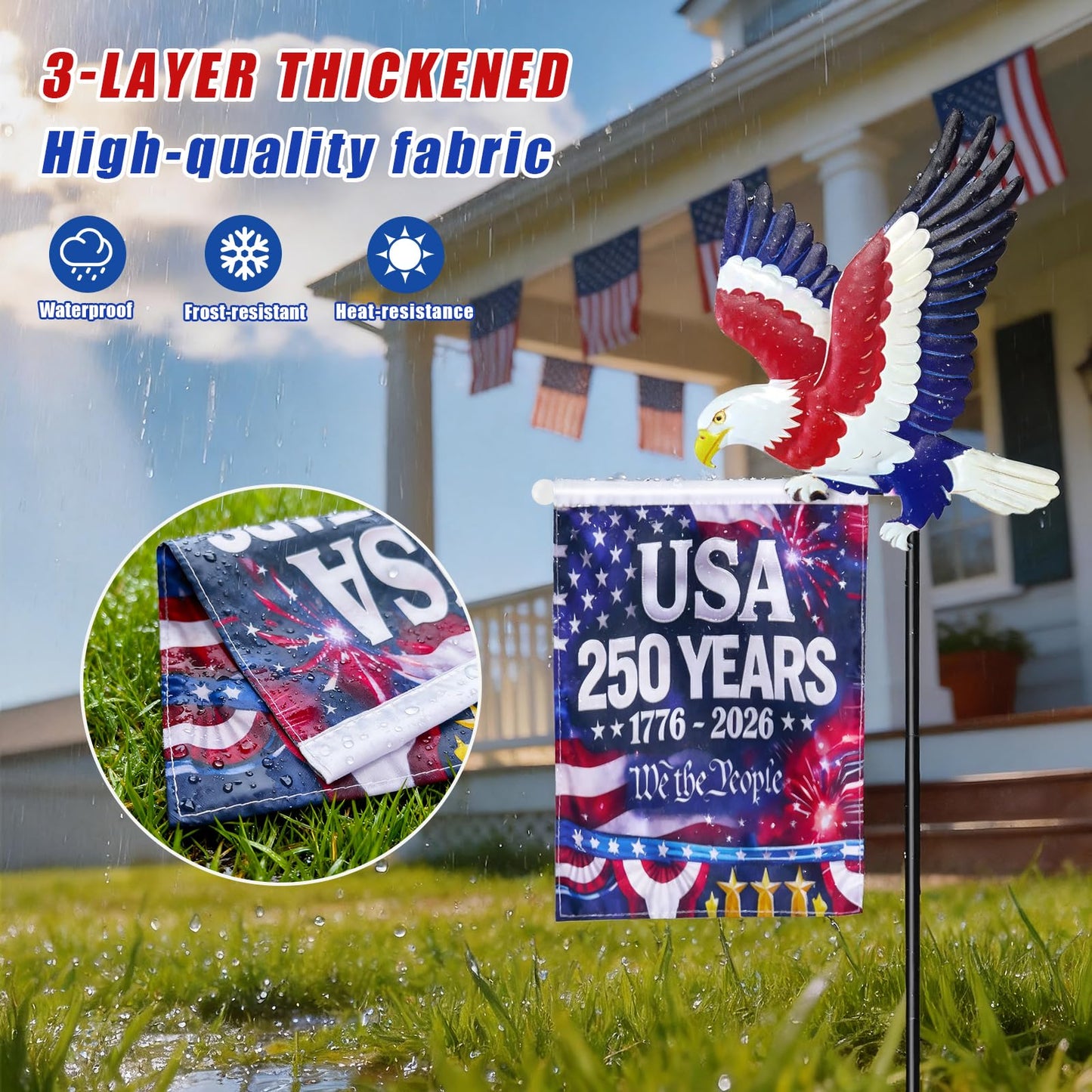 250th Anniversary America 9.4x6.5Inch Garden Flags,Eagle Garden Stakes with USA 1776-2026 Yard Sign Double-Sided Waterproof Flag,4th of July Patriotic Decorations Outdoor Independence Memorial Day