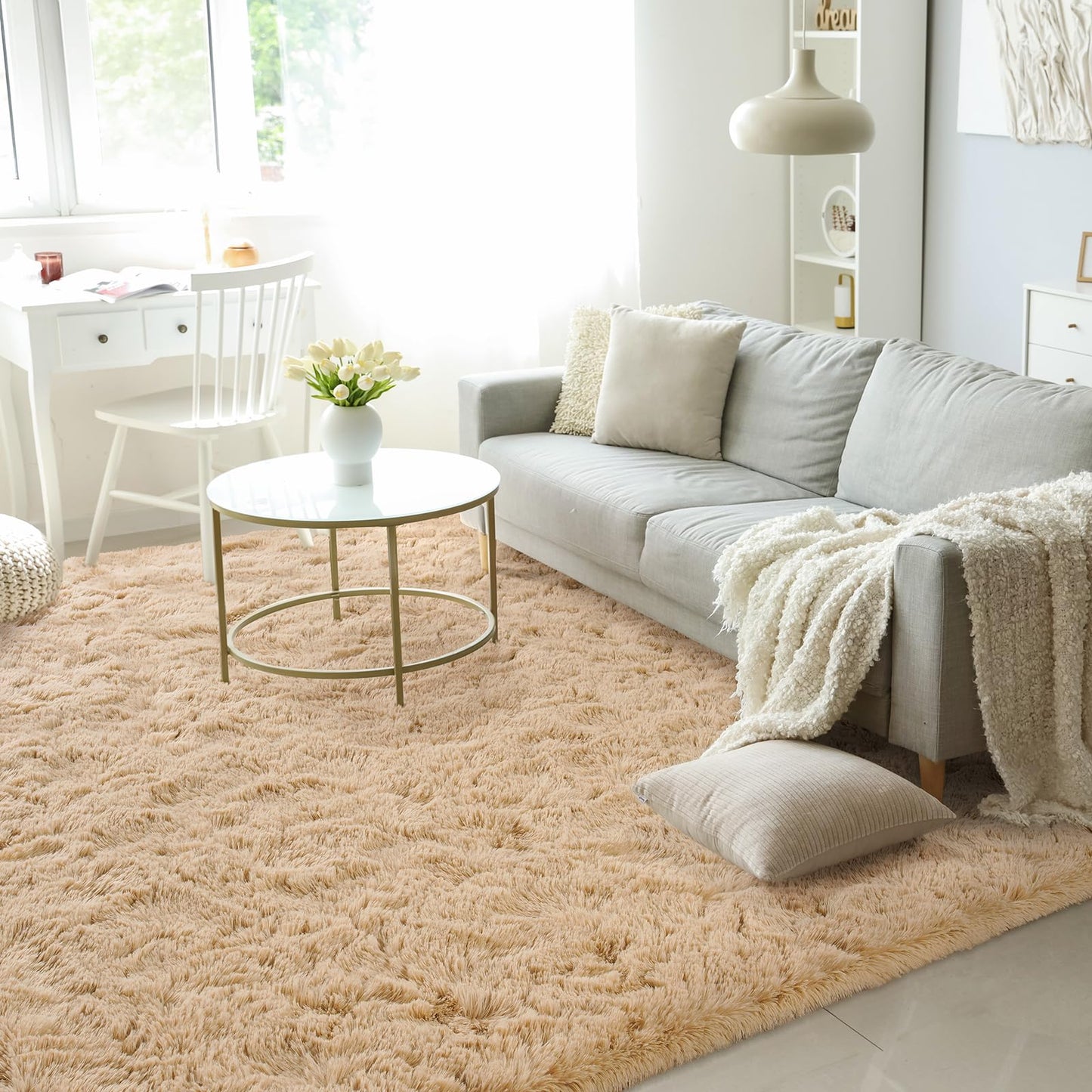 BENRON Soft Area Rugs for Living Room Bedroom Washable, Fluffy Rugs for Kids Children Girls Boys Room Decor, 3x5 Throw Rug for Nursery Kitchen Dining Table, Indoor Floor Carpets, Light Tan