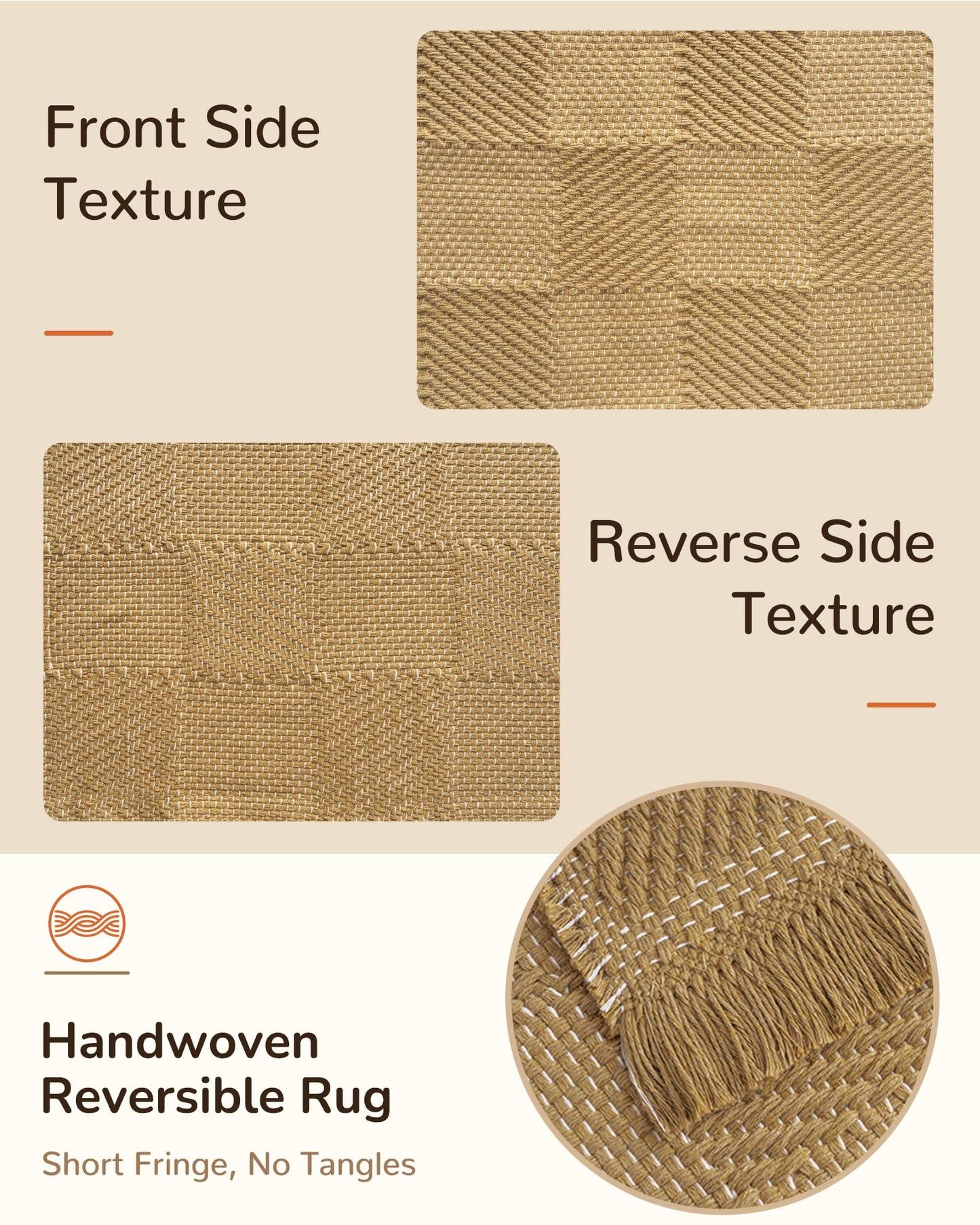 BESTSWEETIE 4'x6' Washable Rug Hand-Woven Low Pile Soft Checkerboard Pattern Reversible Checkered Braided Rugs with Short Fringe Carpet for Living Room Bedroom Dining Room Home Decor - Naturejute