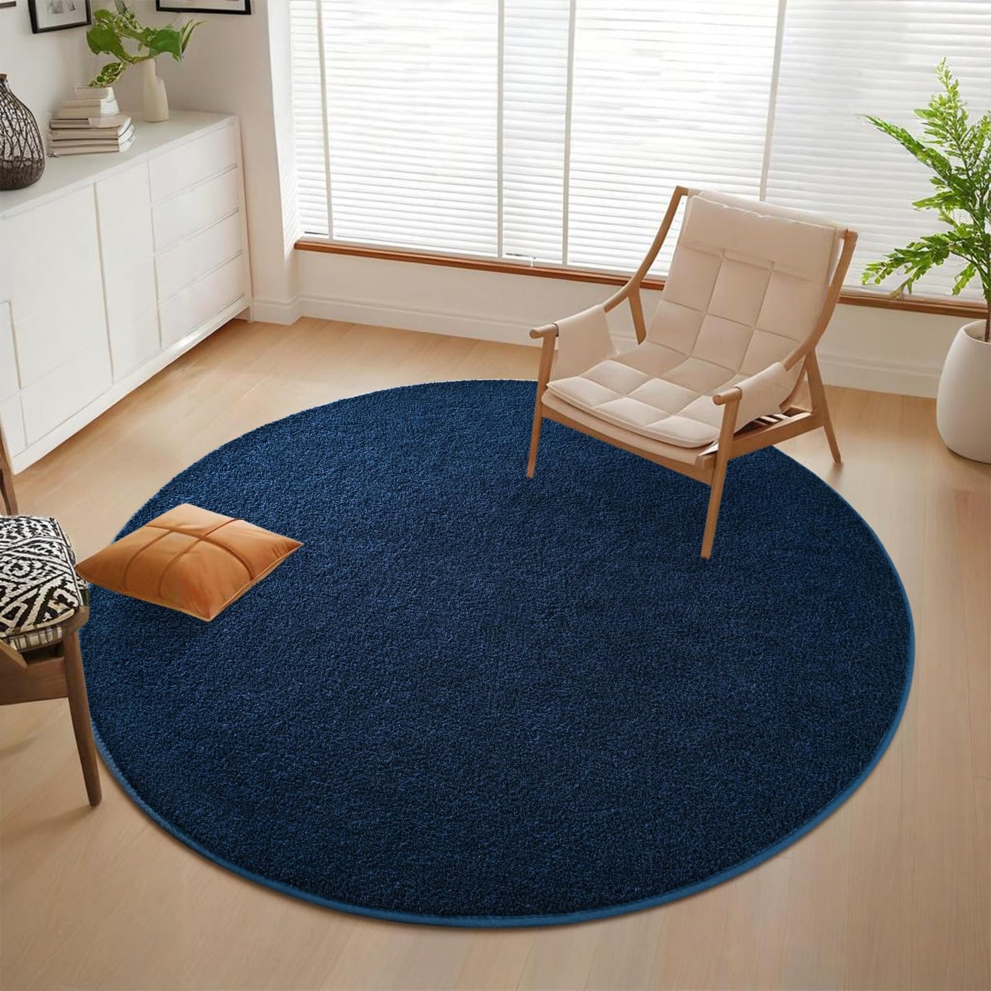 Nuttumico Ultra Soft Round Area Rugs for Living Room Bedroom, 4x4 Feet Navy Blue Washable Non-Slip Indoor Rugs, Thickened Memory Foam Modern Indoor Circle Carpet for Boys Girls Room Home Decor