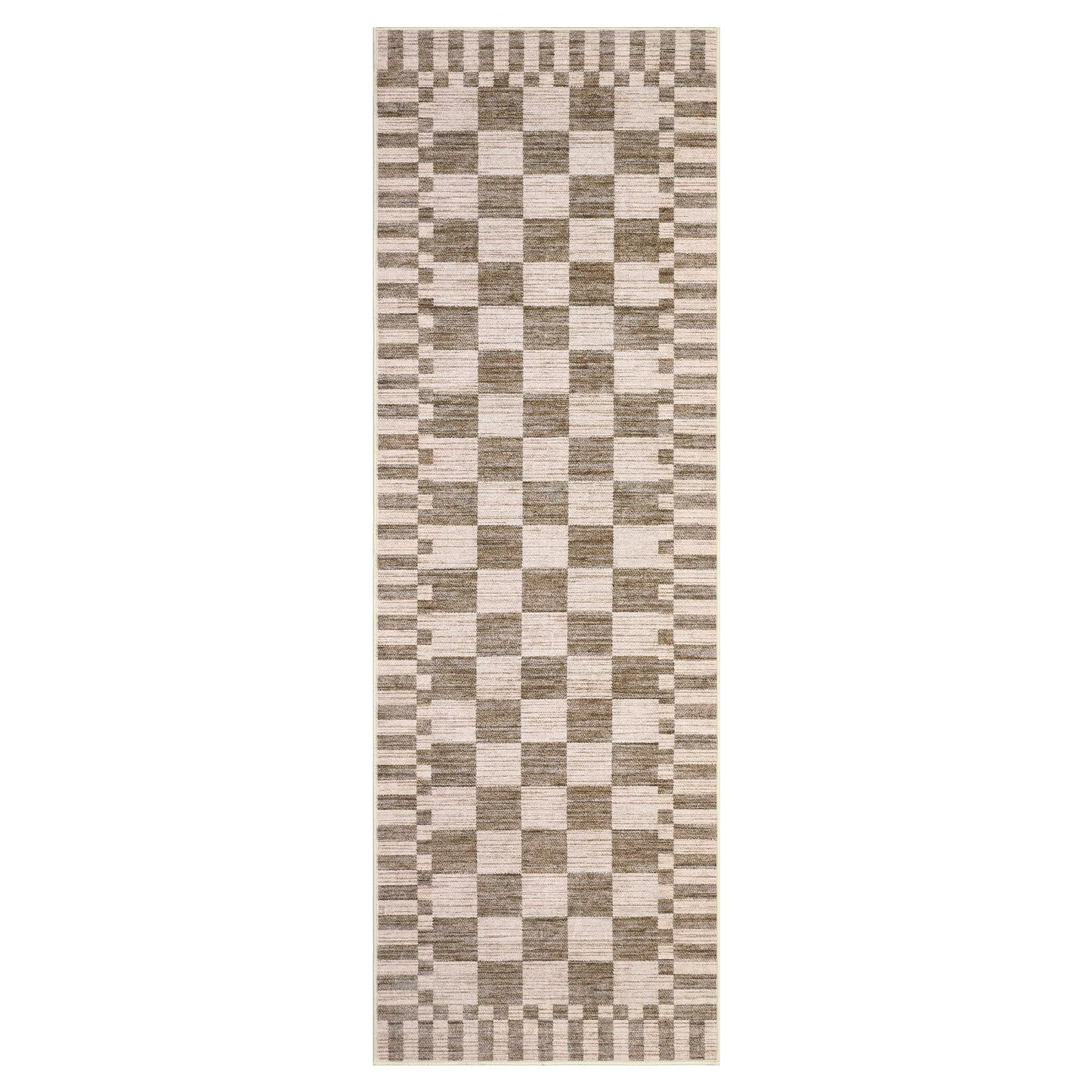 GarveeHome 2×6 Kitchen Runner Rug Non Slip Brown Checkered Rug,Washable Runner Rug for Hallway Soft Low-Pile Geometric Tan Brown Print Checkerboard Rugs for Entryway Kitchen Dining Room