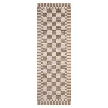 GarveeHome 2×6 Kitchen Runner Rug Non Slip Brown Checkered Rug,Washable Runner Rug for Hallway Soft Low-Pile Geometric Tan Brown Print Checkerboard Rugs for Entryway Kitchen Dining Room