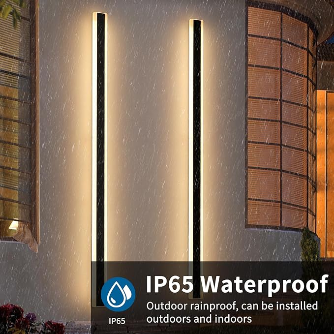 2 Pack Long LED Wall Light, 71inch Modern Wall Sconce, 60W, 3000K Warm White, IP65 Waterproof, White Acrylic, Outdoor Wall Mount Light Fixture for House, Patio, Garage, Entryway, Fence