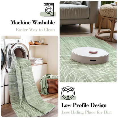 LIVEBOX 8x10 Modern Area Rugs for Living Room, Abstract Non-Slip Washable Rugs, Minimalist Wave Striped Neutral Boys Girl Nursery Area Rug for Bedroom, Carpet for Playroom Office(Sage Green,8'x10')