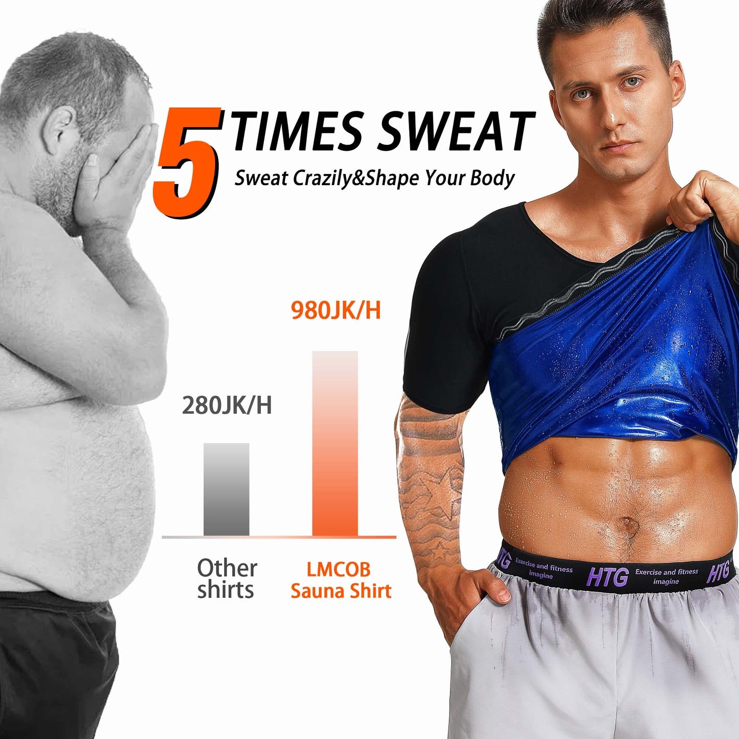 LMCOB Sauna Shirt for Men Sauna Sweat Vest Workout Heat Trapping Compression Shirt Weight Loss Mens Sauna Suits Shirt with Relective Tape(LYBH60041-01-XL)