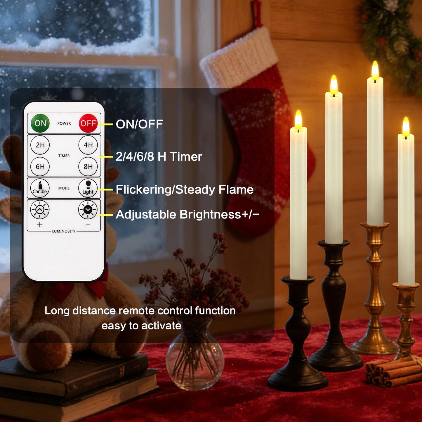 Rechargeable Flameless Taper Candles with Charging Base, LED Candles Battery Operated with Remote Timer, Flameless Candlesticks for Wedding Party Halloween Christmas Decorations(6 Pack Ivory)