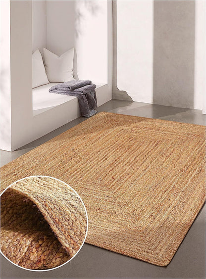 KEMA 3X5 Feet Handwoven Jute Braided Area Rug, Natural Yarn - Rustic Vintage Braided Reversible Rectangular Rug- Rugs for Bedroom, Kitchen, Living Room, Farmhouse