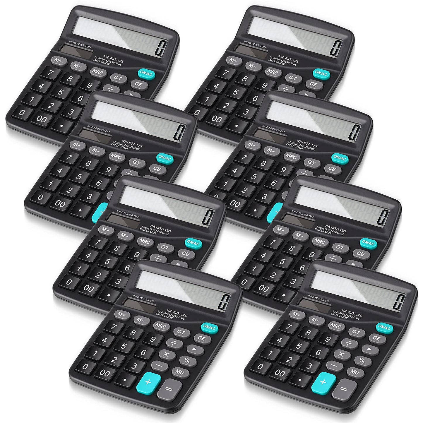 Konohan 8 Pack Calculator Bulk, 12 Digits Calculators Desktop Solar and Battery Dual Power Large LCD Display and Sensitive Butto Handheld for Office, School, Home(Black)
