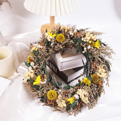 Handmade Dried Flower Wreath – 10 Inch Real Plant Floral Ring, Rustic Boho Wall Decor for Home, Front Door, Wedding, Fall Decor