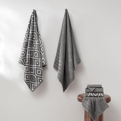 Modern Threads Oxford 6-Piece 100% Cotton Towel Set – Yarn Dyed Jacquard &