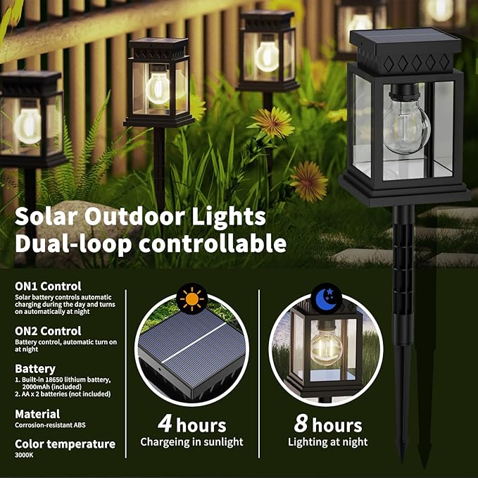 Solar Pathway Lights Outdoor for Pathway Garden Yard Patio Driveway, Solar Walkway Lights Auto On/Off, Warm White, Up to 8H Lighting (4 Pack)