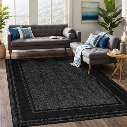 Beverly Rug Outdoor Rug 5x7 Modern Bordered Area Rugs for Indoor and Outdoor Patio Deck Porch Garden Waterproof Weather Sun Resistant Washable Outside Carpet (5 x 7 Black)