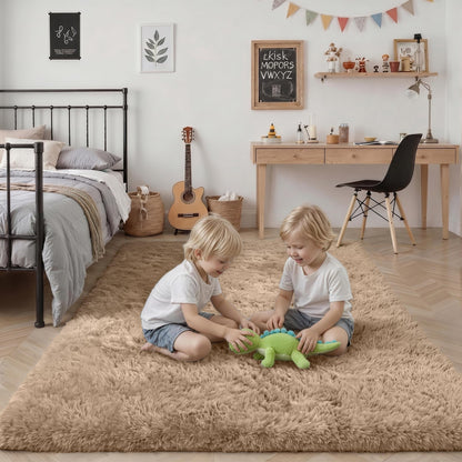 Fluffy 4x6 Area Rugs for Living Room Bedroom: Ultra Soft Shag Rug Non-Slip Non-Shedding Small Plush Bedside Rug Indoor Floor Carpets for Kids Room Playroom Entryway Nursery Dorms Home Decor Beige