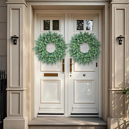 26'' Large Boxwood Wreath for Front Door, Porch, Window- Artificial Boxwood Leaves Greenery Outdoor Wreath for Home, Farmhouse Wall Decor- Spring, Summer, Fall, All Seasons (Green)