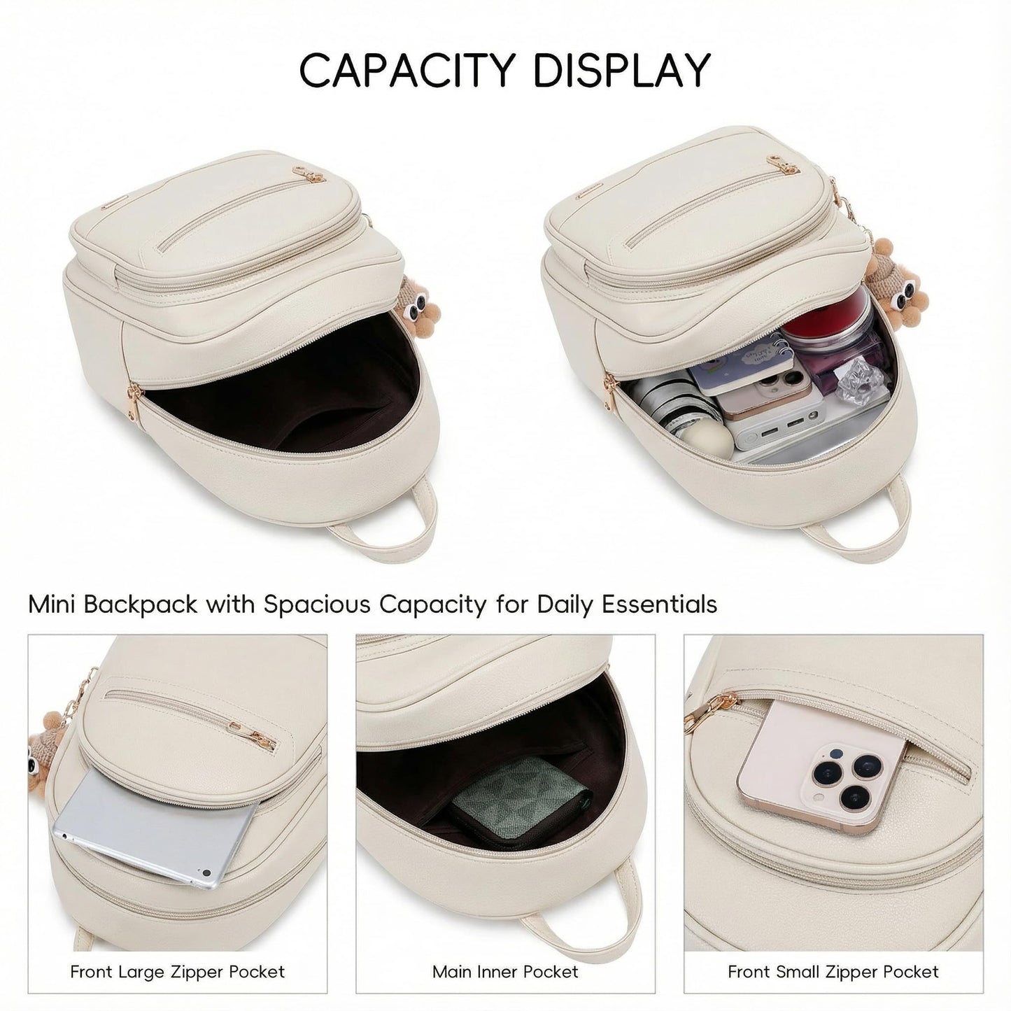 BAGOK Mini Leather Backpack Purse for Women, Small Backpack Purse with Cartoon Charm, Cute Fashion Bag for Girls
