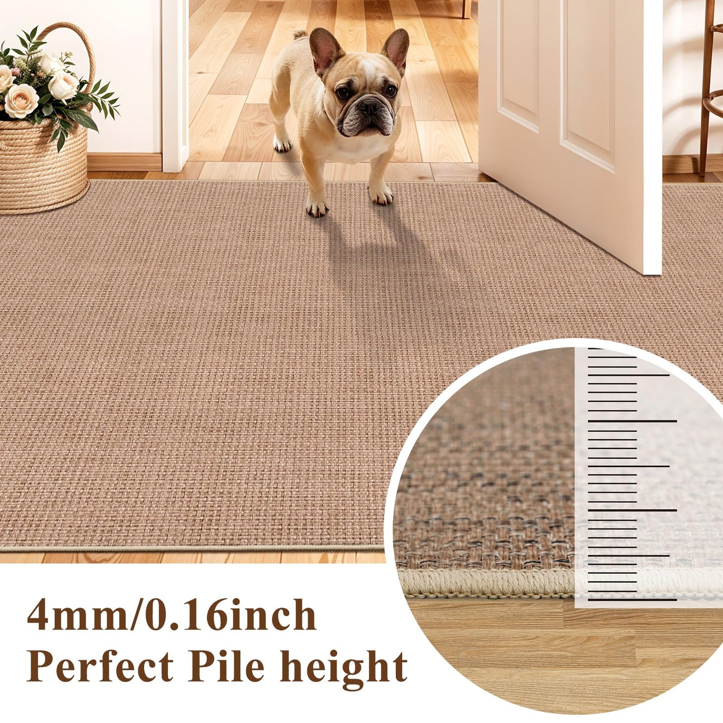 BYYVOO 4x6 Jute Area Rug Washable: Non-Slip Indoor Floor Mat - Carpet for Living Room Entryway Kitchen Dining Room - Thin Low Pile Rugs Braided Woven Durable Farmhouse Decor (Beige,4x6)