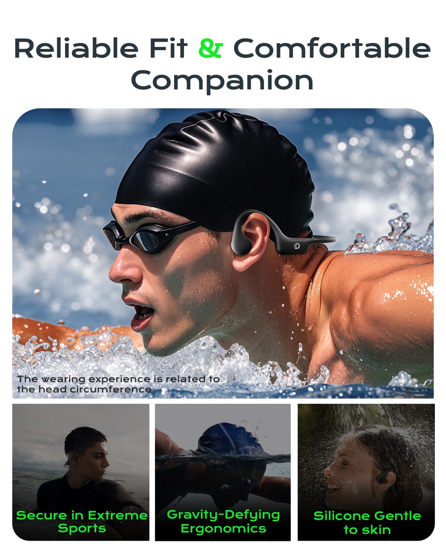 DEMICEA Open Ear Sport Headphones, Wireless Bone Conduction Earphones, Built-in 32GB MP3,with Mic, IP68, Sweat & Water Resistant, Up to 8 Hours Battery, Bluetooth 5.3,for Running,Swimming,Workouts