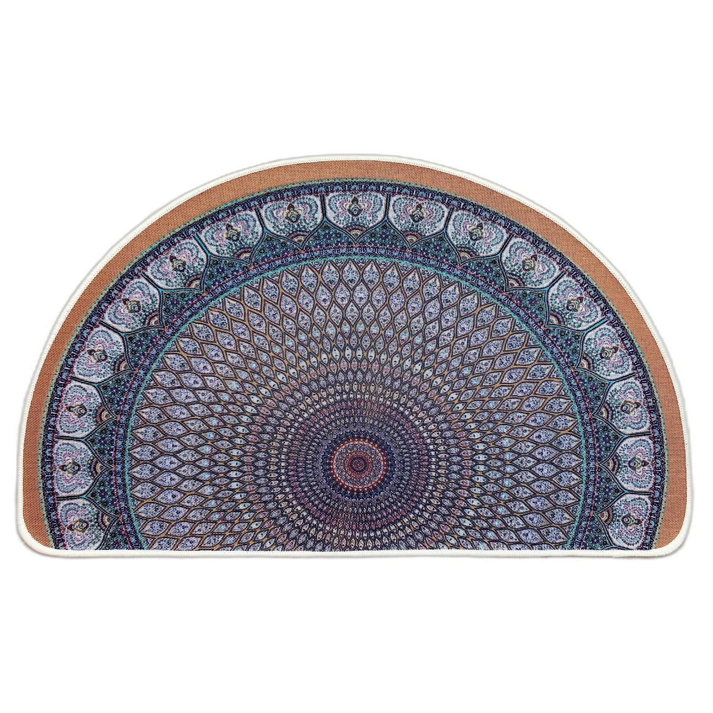 Semi Round Boho Sun and Moon Bathmat Fun Bath Mat Non Slip Washable Bathroom Decor Half Circle Bohemian Home Floor Doormat Semicircle Indoor Rug (Boho Lotus, No Fluff)