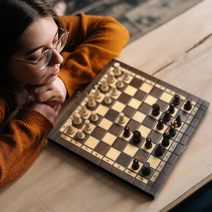 Husaria European International Chess Wooden Game Set King's Continental - 13.8 Inches Medium Size Chess Set with Handcrafted Chessmen and Felted Folding Board