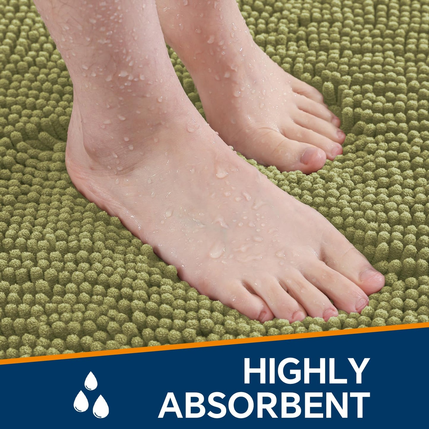 Kildoss Sage Green Bathroom Rugs 20"x32" - Thick Plush Chenille Non-Slip Bath Mat - Absorbent, Washable, Soft Decor for Sink, Shower, Tub, Kitchen, Home Accessories