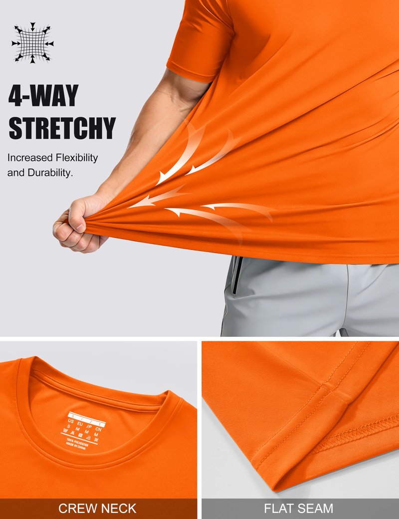 Mens T Shirt UV Shirt Active T Shirts Quick Dry Crew Neck T Shirts Athletic Running Gym Workout Shirts Short Sleeve Tee Top Orange