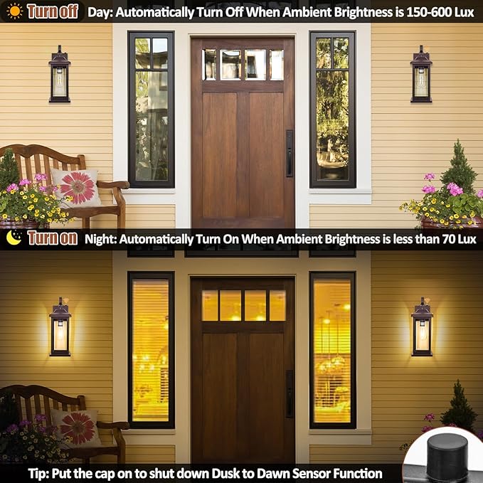 Dusk to Dawn Outdoor Lighting for House 17 Inch Large 1-Pack, Oil Rubbed Bronze Exterior Light Fixture for Front Porch Light with Clear Tempered Glass Waterproof Outside Wall Mounted Lamp