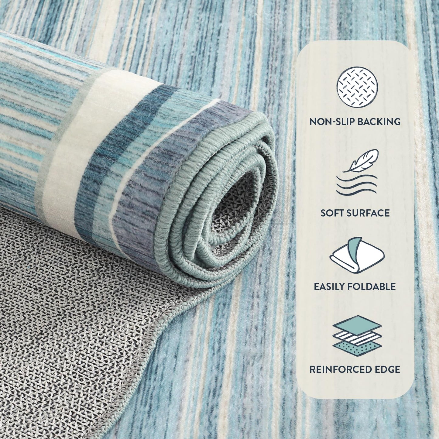 Lahome Estelle Scalloped 8x10 Area Rugs for Living Room, Washable Soft Blue Rug for Bedroom, Abstract Modern Non Slip Low Pile Indoor Carpet for Dining Room Home Office (Blue,8x10)