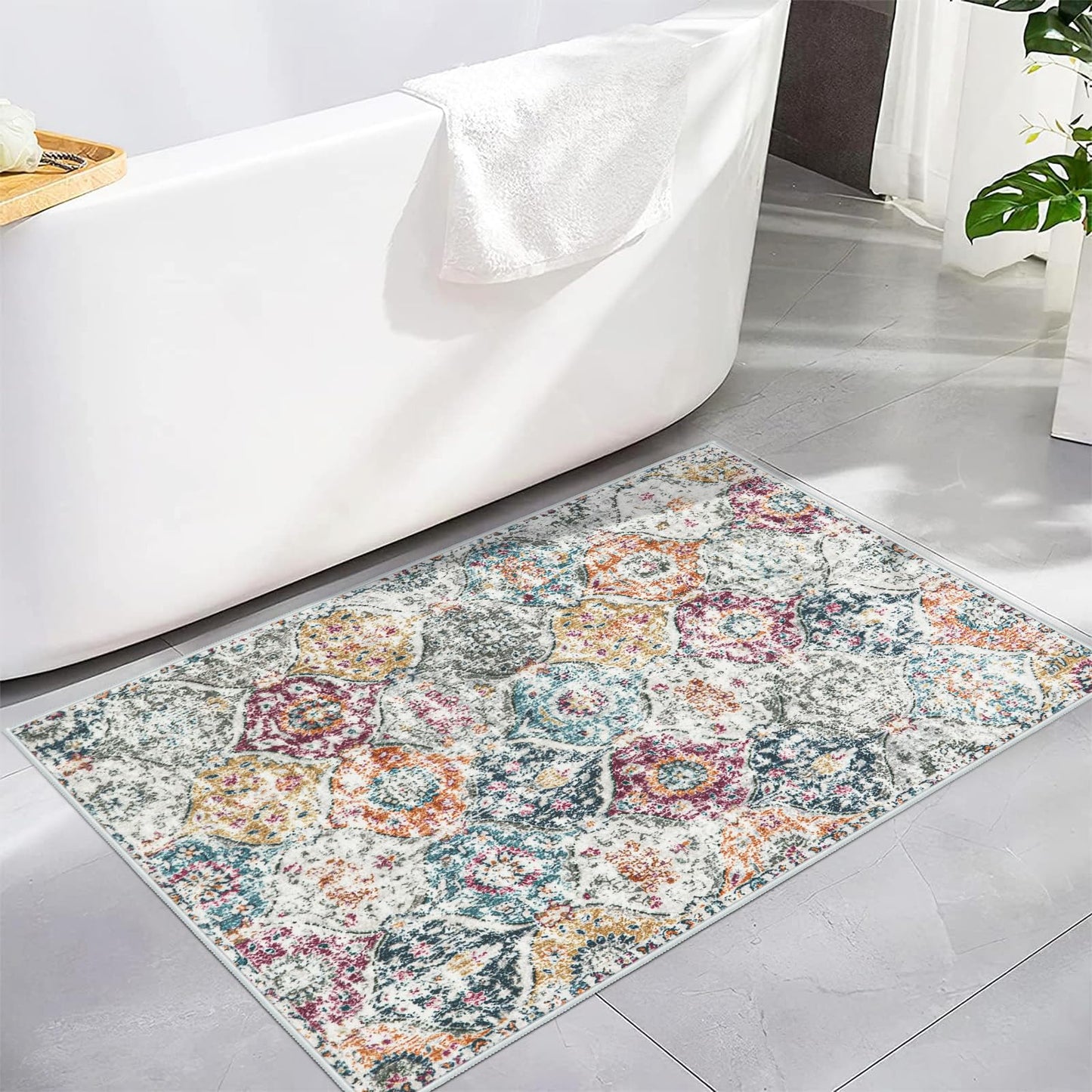Lahome Moroccan Trellis Entryway Rug, 2x3 Kitchen Rugs Non Slip Washable, Non-Slip Indoor Door Mat Ultra-Thin, Small Throw Carpet for Bathroom Bedroom Entry Elise, Aqua/Multi