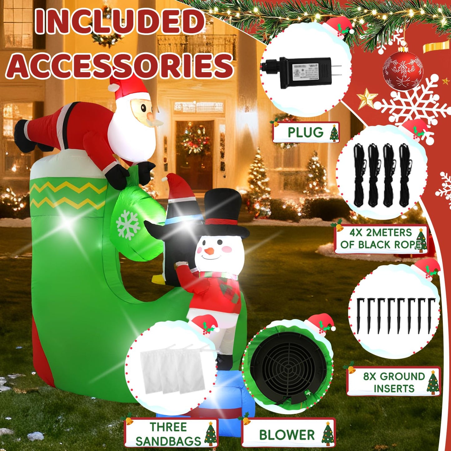 InfleasJoiy 7FT Santa Claus Inflatable Decoration with Built-in LED Lights, Christmas Outdoor Inflatable Decoration for Lawn, Yard, Garden, Patio