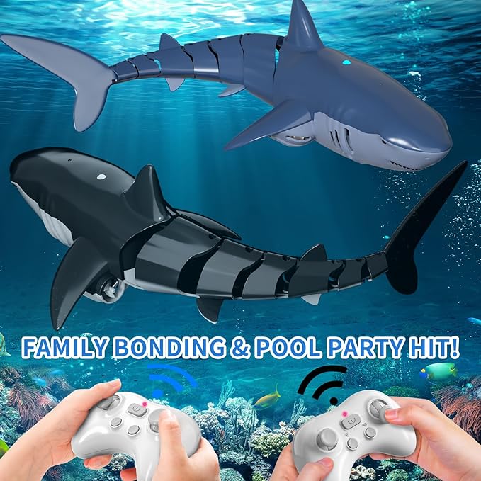 2.4GHz Remote Control Shark Toy for Pool 1:18 Scale High Simulation RC Shark with Light &amp Spray Water Electric Remote Controlled Swimming Water Pool Toys for 4 5 6 7 Year olds Kid Boys Girls