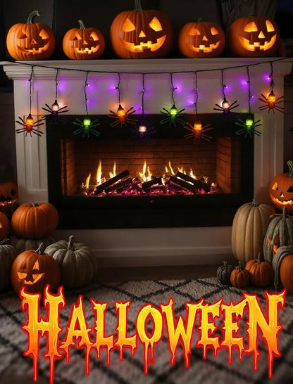 7Ft Halloween Spider String Lights, Halloween Decorations Lights with 10 LED Colorful Spider Lights 15 Mini Purple Bulbs, Hanging Fairy Lights for Outdoor Curtain Garden Porch Bar Party Bedroom Decor