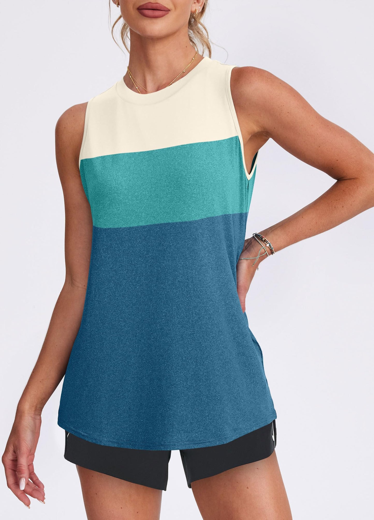 Workout Tank Tops for Women Athletic Running Sleeveless Shirts Activewear Gym Yoga Tops White Green Blue L